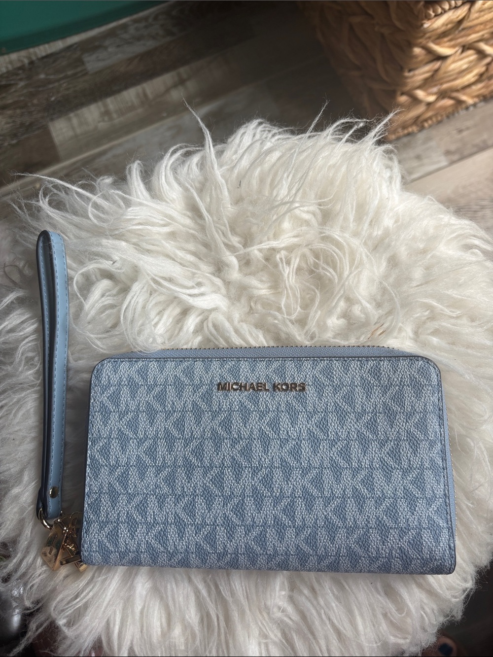 Michael Kors Light Blue Signature Zip-Around Wristlet Wallet